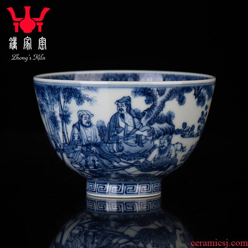 Clock home up jingdezhen blue and white maintain master cup tea kungfu tea sample tea cup cup hand - made bamboo seven sages cup