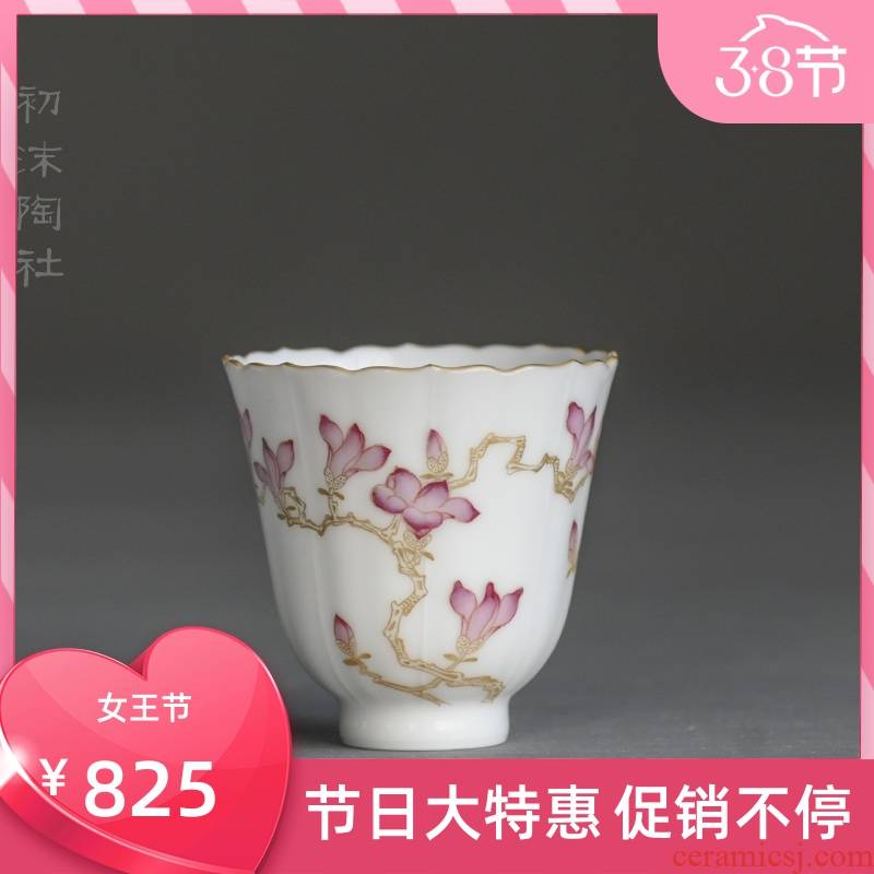 Poly real scene of jingdezhen ceramic checking teacup pastel glass the see colour painting dou ling disc sample tea cup