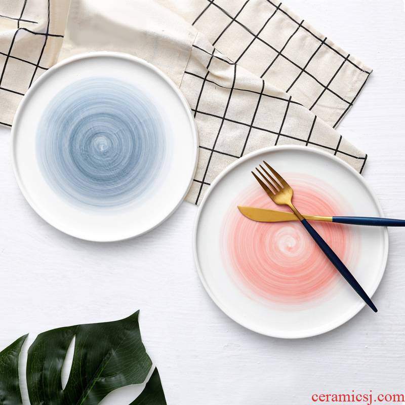 Irregular hand - drawn north house industry gradient ceramic disc plate steak dish household pasta dish under the glaze color plates