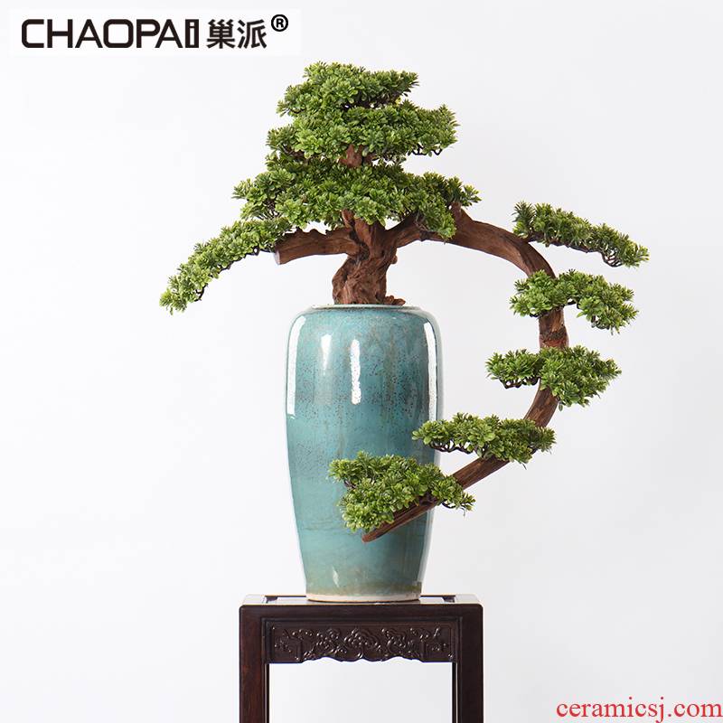 New Chinese style ceramic flower art simulation guest - the greeting pine tree furnishing articles example room pot sitting room porch teahouse hotel decoration