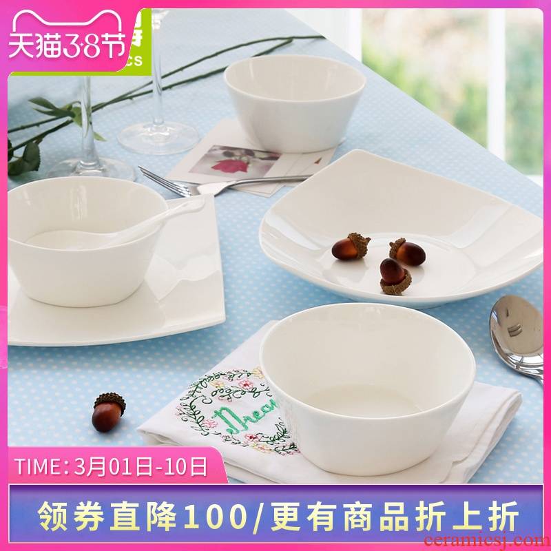 Think hk to 18 head ipads porcelain tableware suit tangshan ipads porcelain household pure white lead - free Korean dishes chopsticks dishes