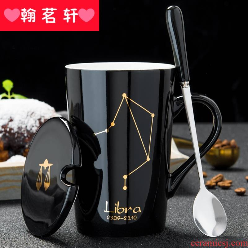 Creative ceramic keller with spoon, men and women lovers milk household individuality tide water glass coffee cup
