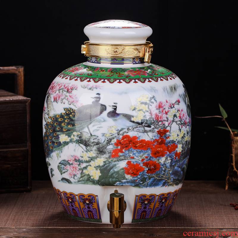 Ceramic jars hip flask bottles 10 jins 20 jins 30 jins with leading mercifully bottle seal pot cylinder jar of jingdezhen