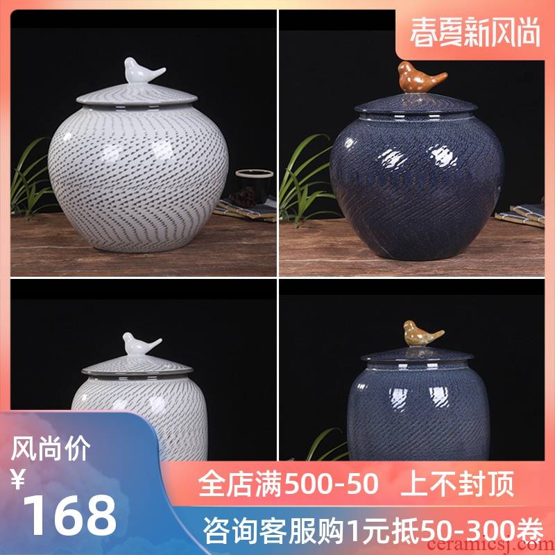 Jingdezhen household moistureproof ceramic cylinder barrel ricer box 20 jins 30 jins the loaded with cover cylinder tank rice storage tank