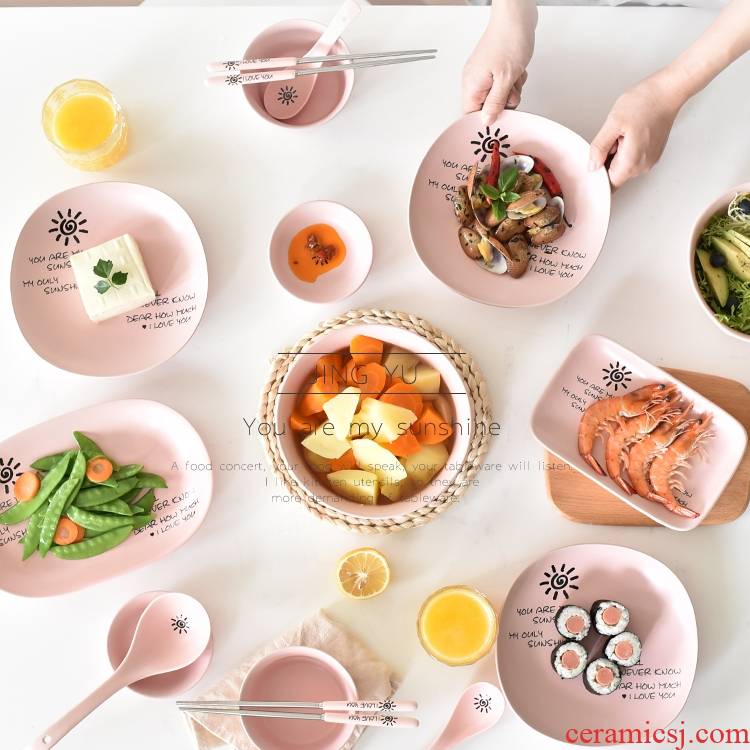 Creative dishes suit household Japanese eat dish bowl chopsticks dishes 4 people 10 2 6 contracted tableware ceramics