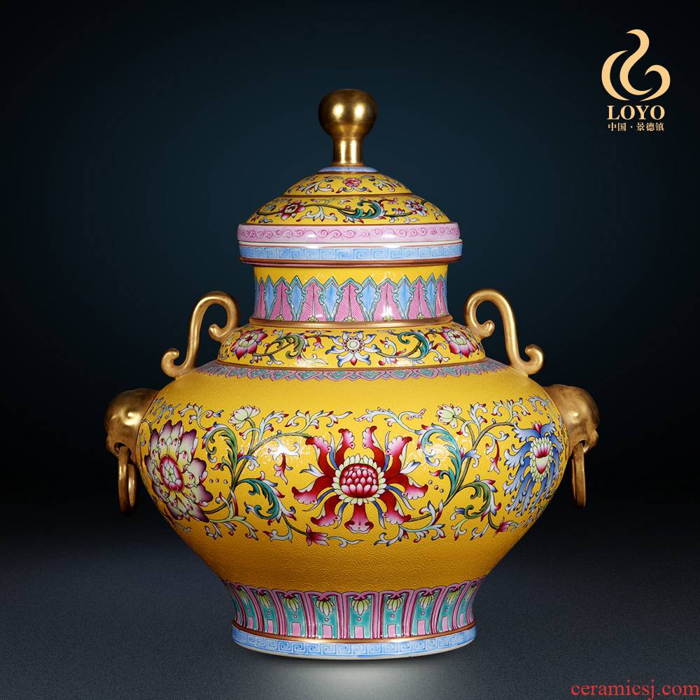Jingdezhen ceramics imitation the qing huang to pick flowers ears orb storage tank tea pot Chinese style household ornaments