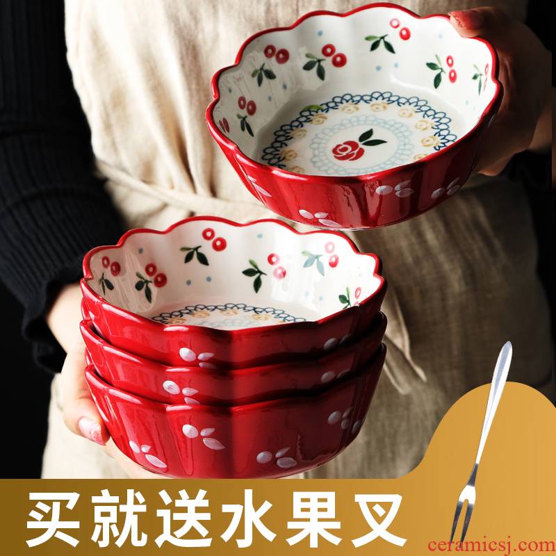 Ceramic salad bowl individual creative dessert bowl Nordic ins web celebrity tableware portfolio always move household cherry to use