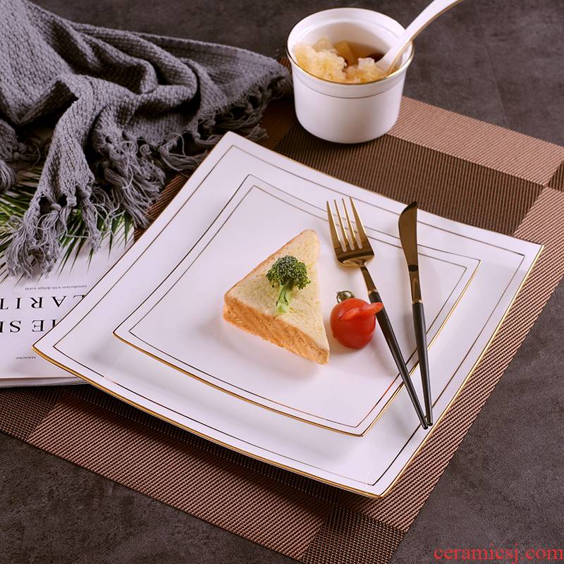 Household manual gold 】 【 ipads China continental plate of pasta dish creative ceramics steak dishes suit