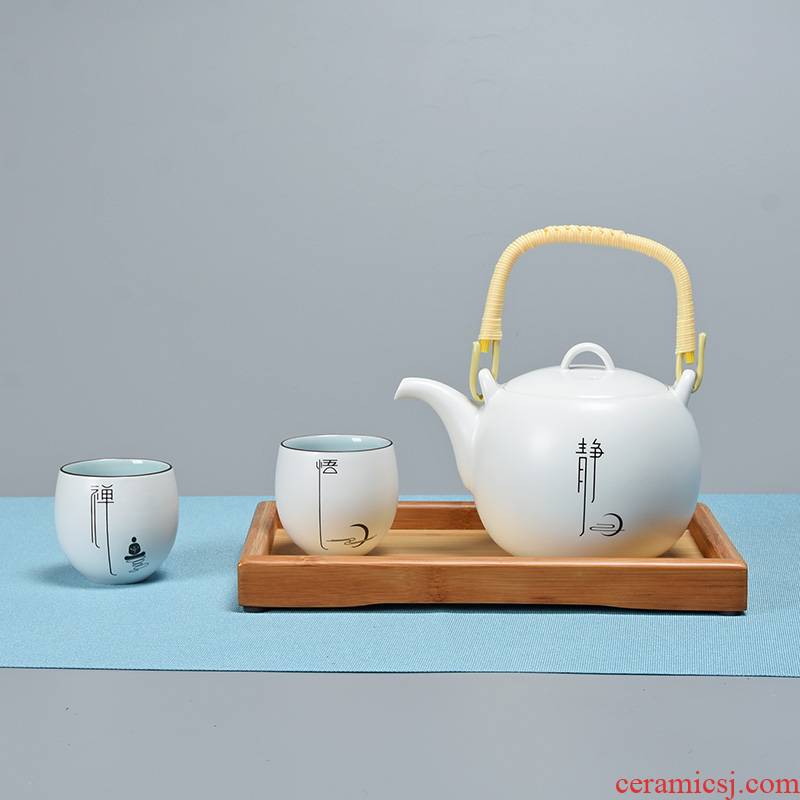 Jun ware fat white zen tea sets of small up porcelain kung fu tea pot a pot of bamboo trays to girder two cups