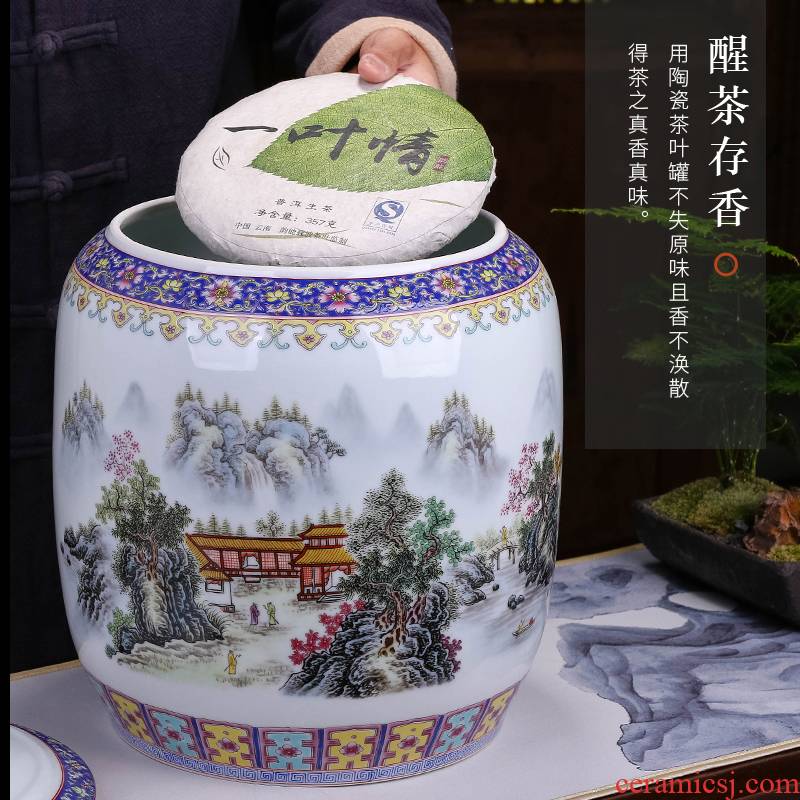 Jingdezhen ceramic tea urn large cake store, the seventh, peulthai the pu 'er tea box packing box to wake tea the receive sealed as cans