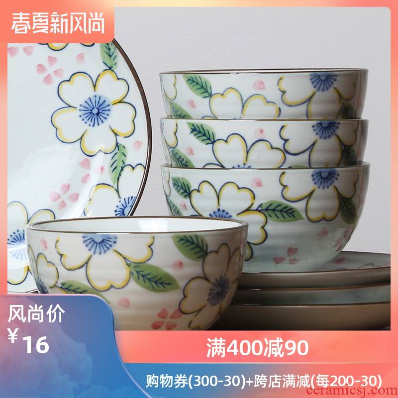 Upset under the glaze color household Japanese rice bowls and tableware ceramic bowl to eat rice bowl mercifully rainbow such use large soup bowl