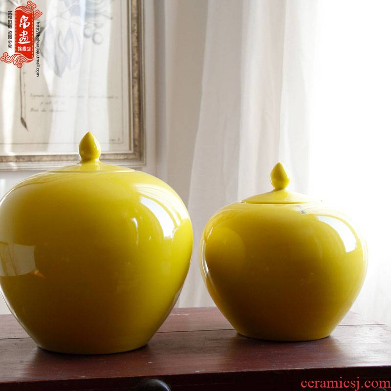 Jingdezhen ceramic tea pot storage tank is lemon yellow glazed POTS and heavily the receive a jar of Chinese style household decorative furnishing articles