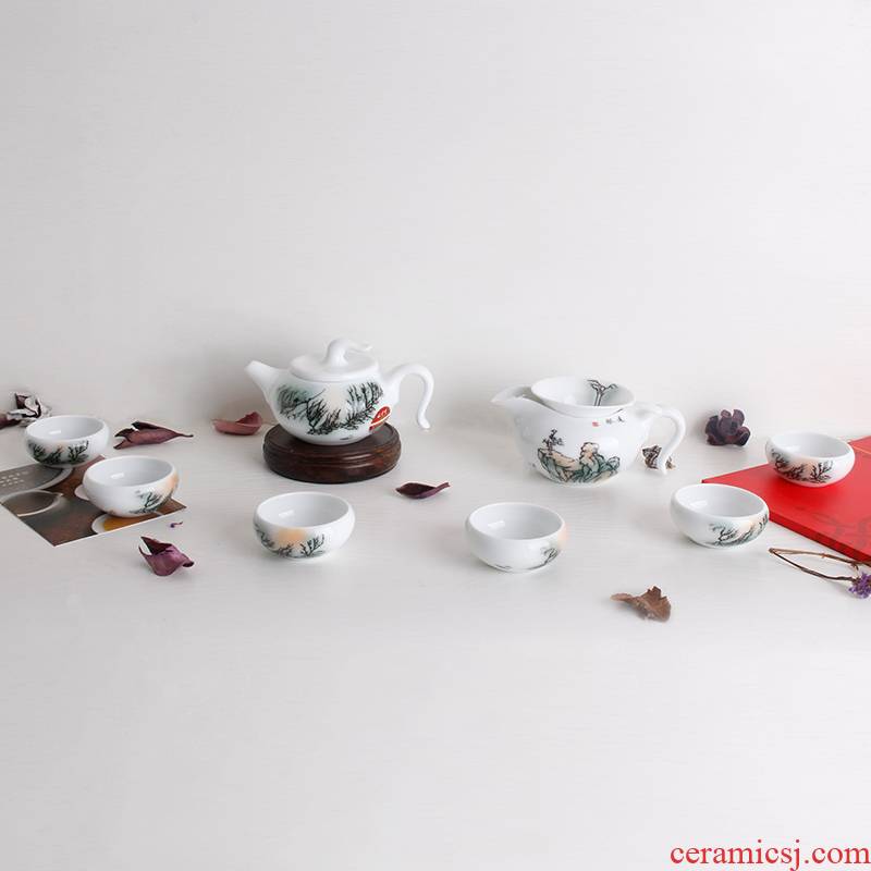 China red porcelain up and sailing nine kung fu tea set liling porcelain cup teapot hand - made ceramic gifts fair keller