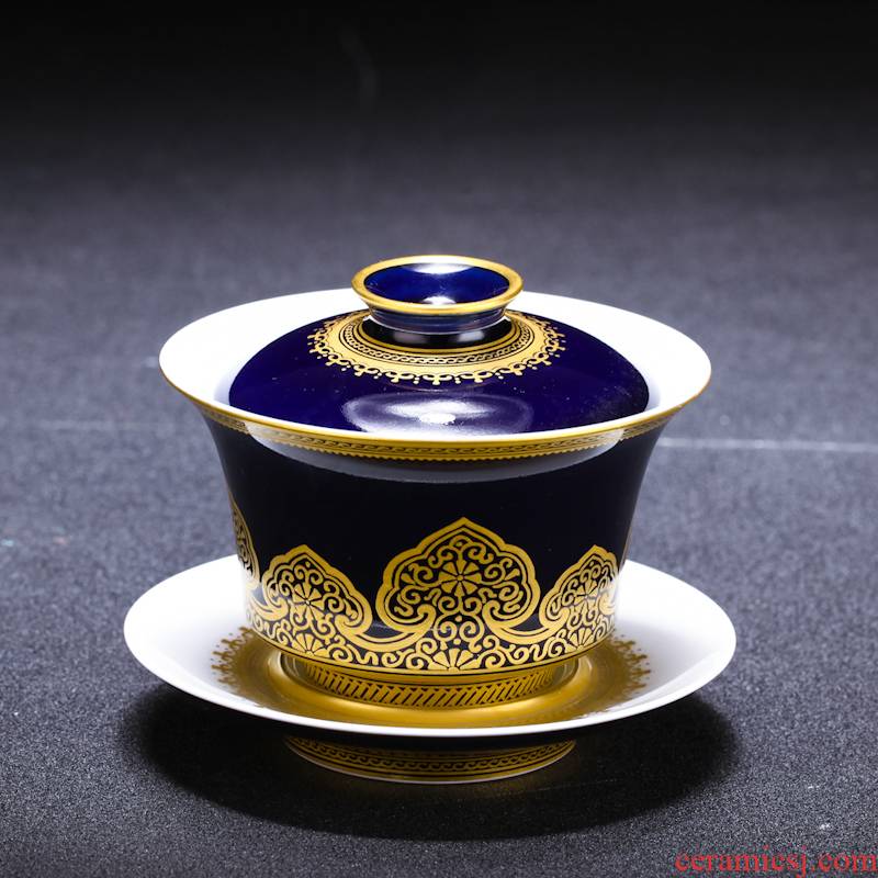 Three to clock home up tureen jingdezhen ceramic cups ji blue paint filled grain tea bowl of kung fu tea set by hand
