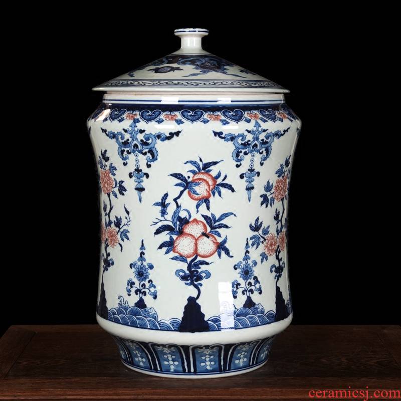 Jingdezhen ceramic high - end antique under glaze blue and white peach as cans sitting room place vase home decoration process