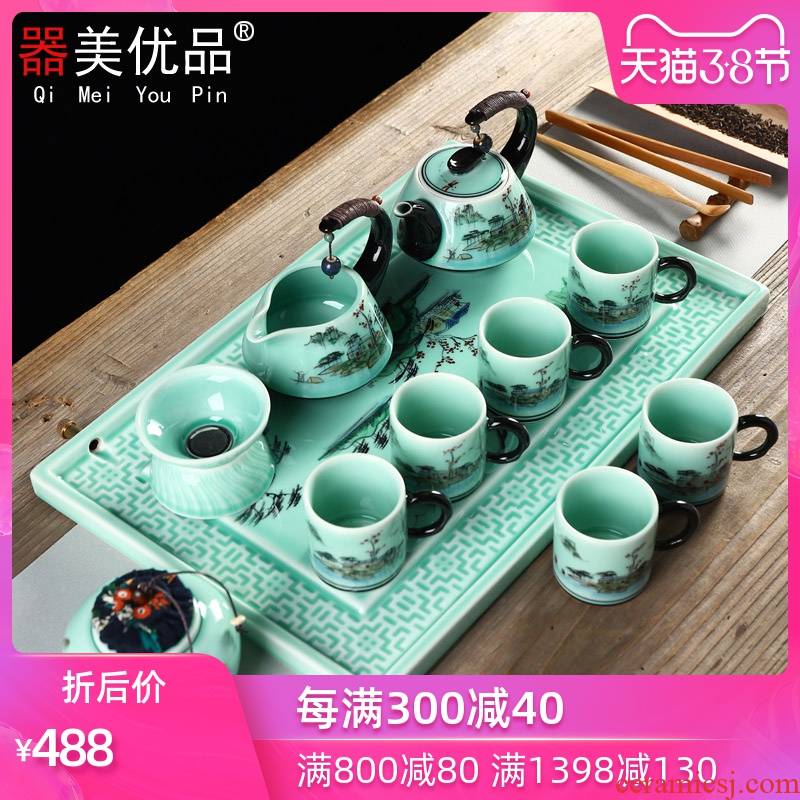 Implement the superior hand - made ceramic kung fu tea set suit I household contracted business cup teapot tea tea tray