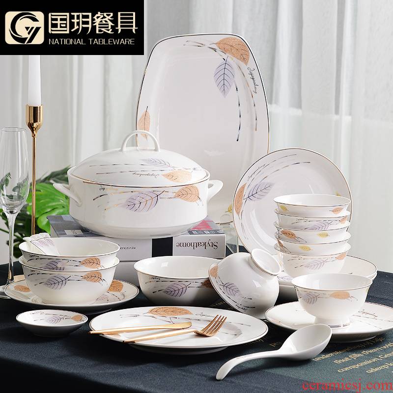 Northern dishes suit household contracted ipads porcelain tableware suit creative ceramic bowl chopsticks tableware box housewarming gift