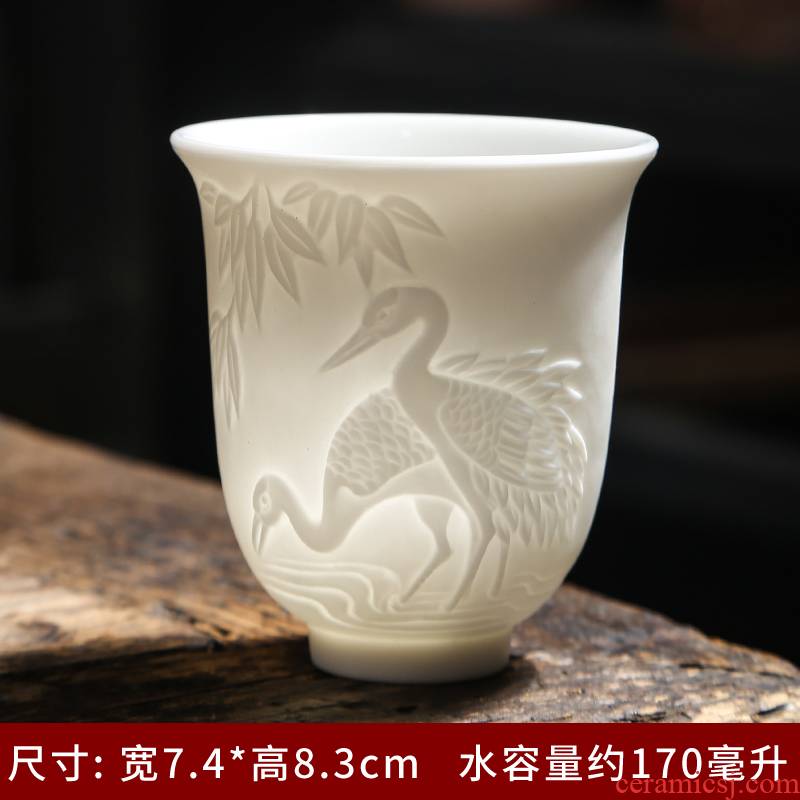 Macro fujian dehua white porcelain suet jade porcelain engraving custom heart sutra kung fu master single cup large tea cups of tea cups