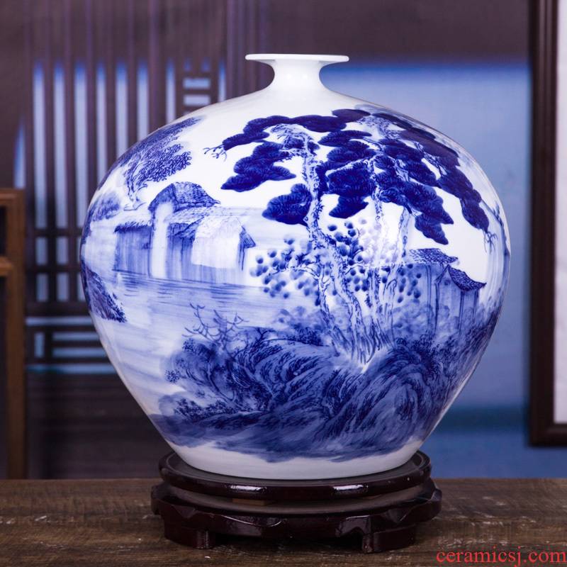 The Master of jingdezhen ceramics by hand draw blue and white porcelain vase peony pomegranate bottles of jade pool rich ancient frame furnishing articles