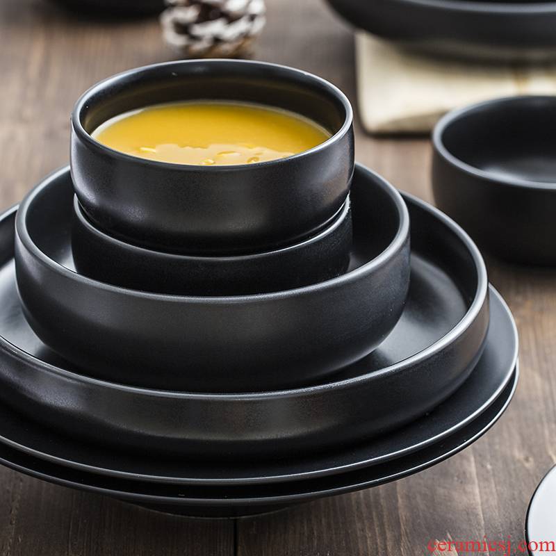 Nordic black ceramic dish dish dish home Ins creative dish western food deep dish dish pure black pasta dish plates