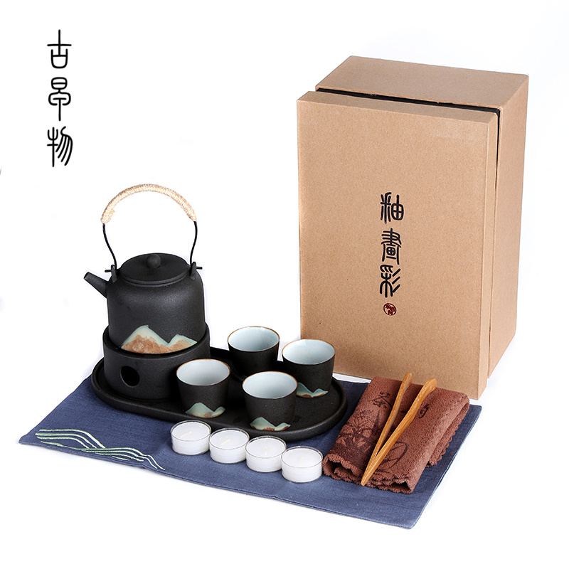 Contracted kung fu tea set home warm tea ware based stage heating Japanese coarse pottery of a complete set of ceramic tea tray