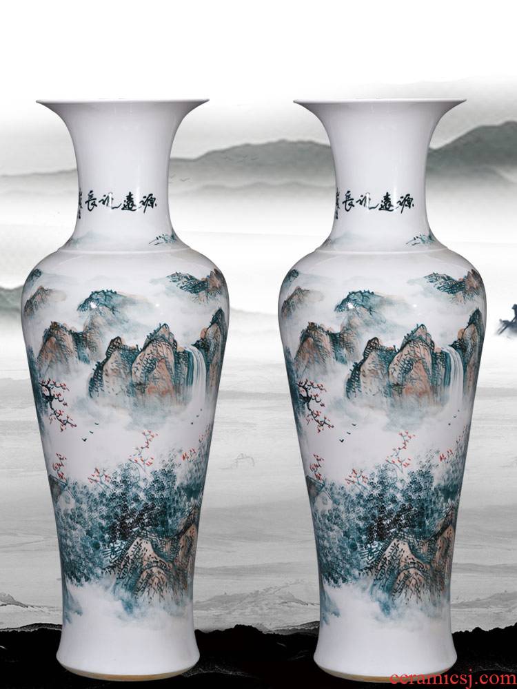 Jingdezhen ceramic hand - made landscape painting fish large vases, furnishing articles sitting room floor decoration for the opening of the new Chinese style gifts