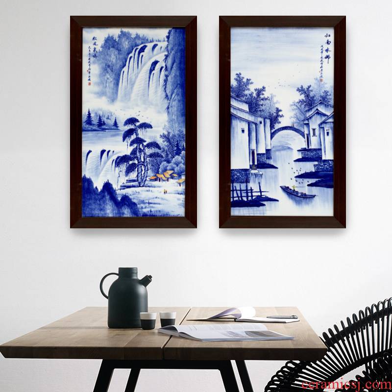 Sitting room background wall adornment of new Chinese style household jingdezhen blue and white freehand brushwork in traditional Chinese hand - made usual paintings corridor wall paintings
