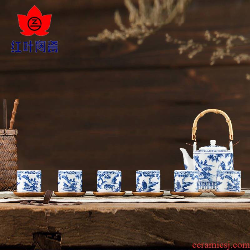 Red porcelain jingdezhen porcelain of a complete set of kung fu tea set under the teapot tea cups household Xiao Heyue