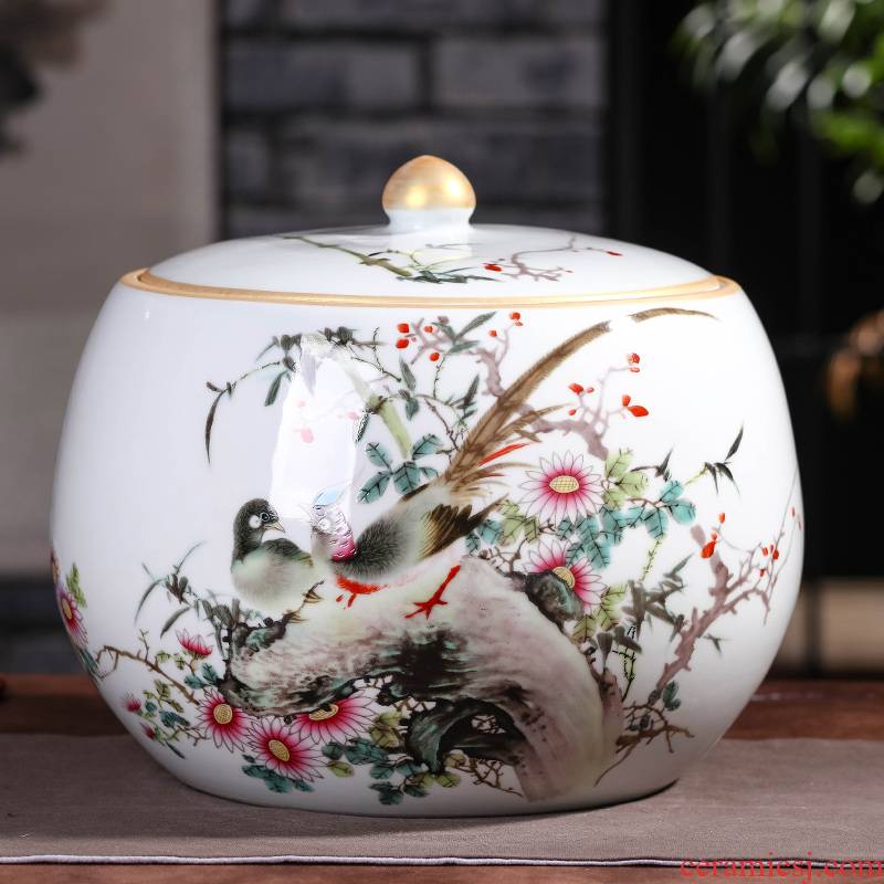 Jingdezhen ceramic tea pot storage tank region of 7 pieces of tea cake box of large tea barrel storage sealed POTS