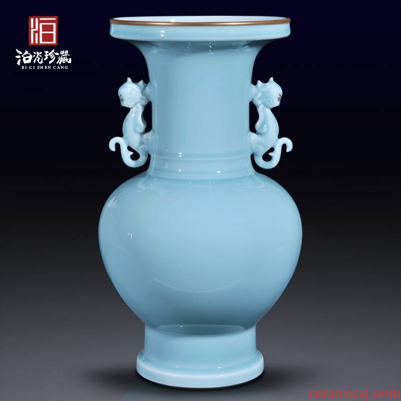 Jingdezhen ceramics imitation the qing qianlong powder blue glaze vase sitting room of Chinese style household decorations collection furnishing articles