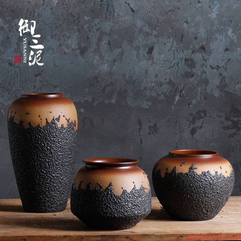 Coarse some ceramic porcelain vase manually teahouse jingdezhen ceramic dry flower pot clay retro floral flower arranging furnishing articles
