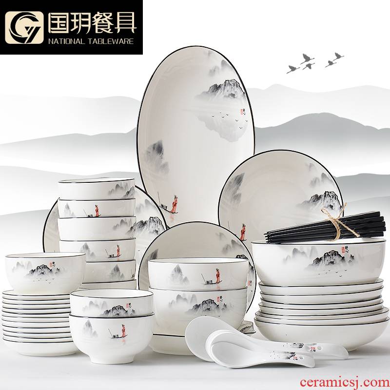 New Chinese style dishes suit household composite ceramics high level creative cutlery set meal dishes chopsticks appearance suits for