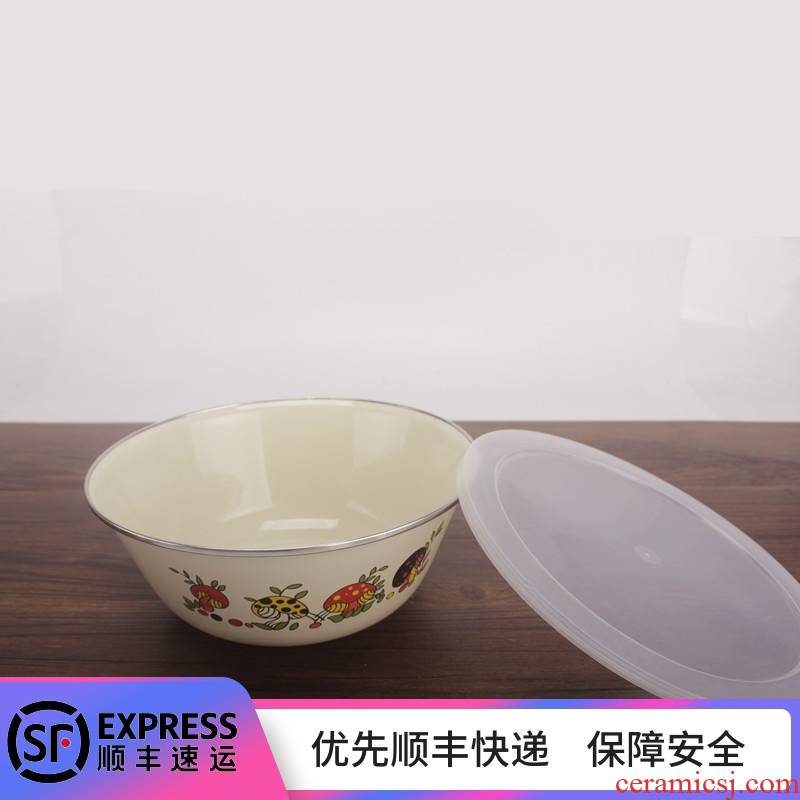 Enamel Enamel fresh salad bowl with lid mixing bowl bowl bowl dish bowl of refrigerator crisper