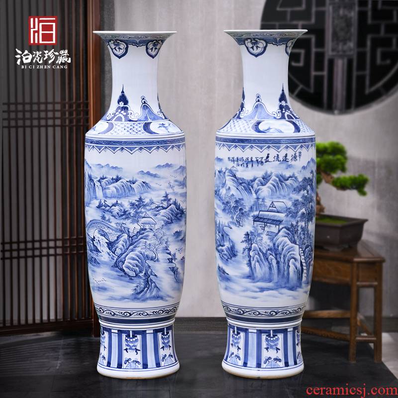Jingdezhen blue and white ceramics archaize floor big vase hotel villa living room for the opening of the new Chinese style decoration furnishing articles