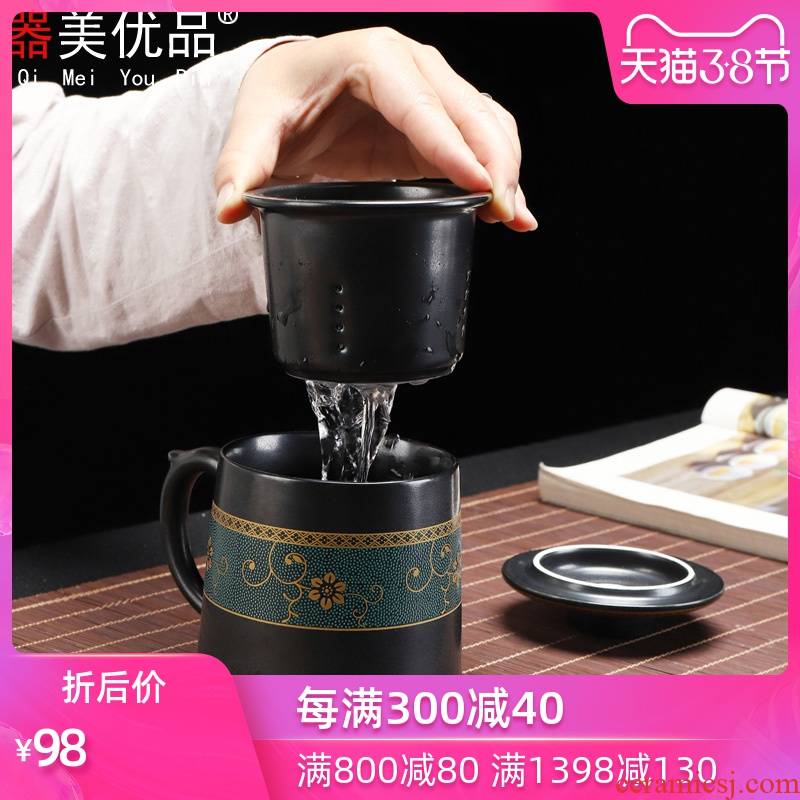 Implement the optimal office ceramic cups picking cups of black tea has the belt filter large put boss cup