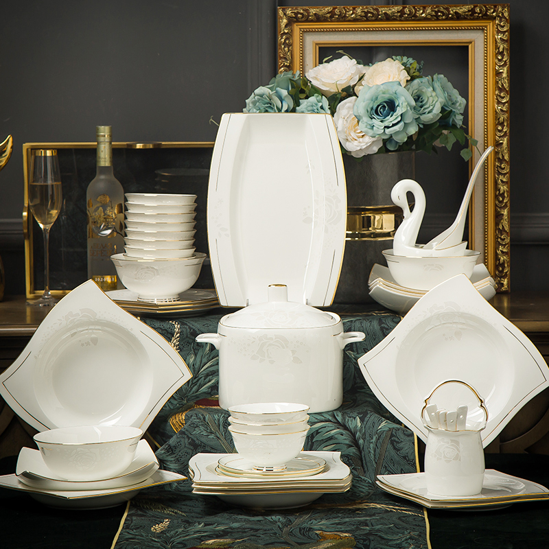 Nordic ipads bowls disc suit white contracted jingdezhen ceramic tableware suit household combination gold dishes
