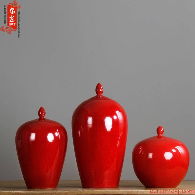 Jingdezhen ceramic vase general furnishing articles can of classical home sitting room with red flower arranging flowers, dried flowers, small expressions using