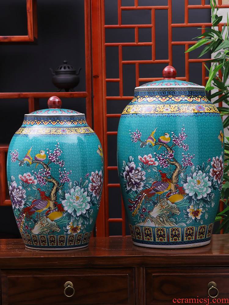 Jingdezhen ceramic barrel 30 jins home 20 jins with cover seal insect - resistant moistureproof tank home furnishing articles