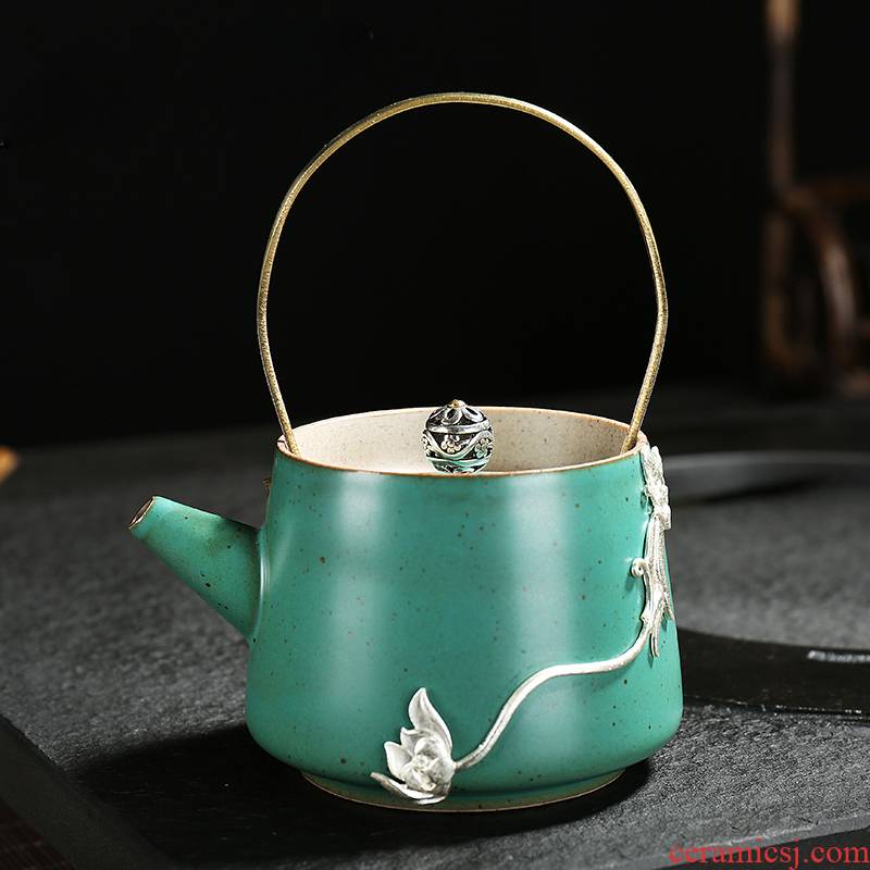 Earth enlightenment wingceltis ceramics single pot coppering. As silver girder pot Japanese kung fu tea set coarse pottery cooked pu - erh tea pot of the teapot