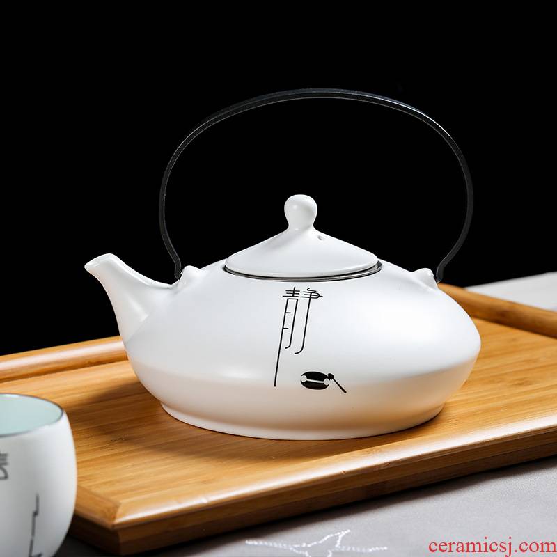 Jun ware big fat white ceramic teapot set up with white girder pot of tea stainless steel pot of tea strainer beauty 520 ml