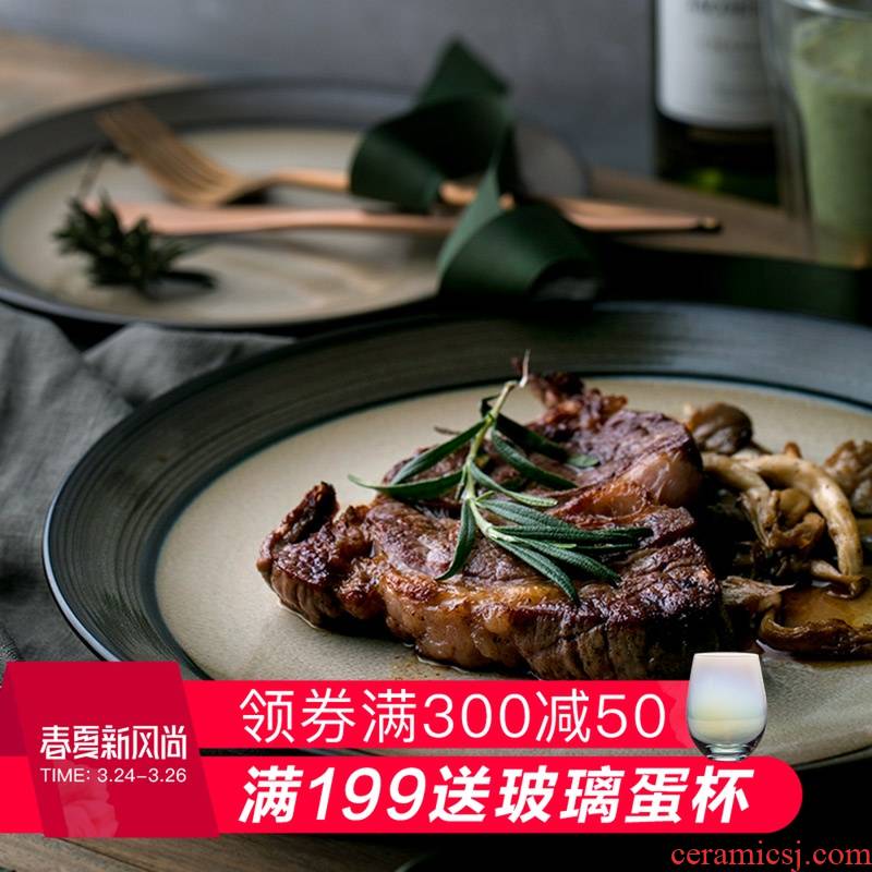 Eat WuSu green ceramic plate west steak dish dish dish dish dish restaurant meals plate fruit breakfast tray