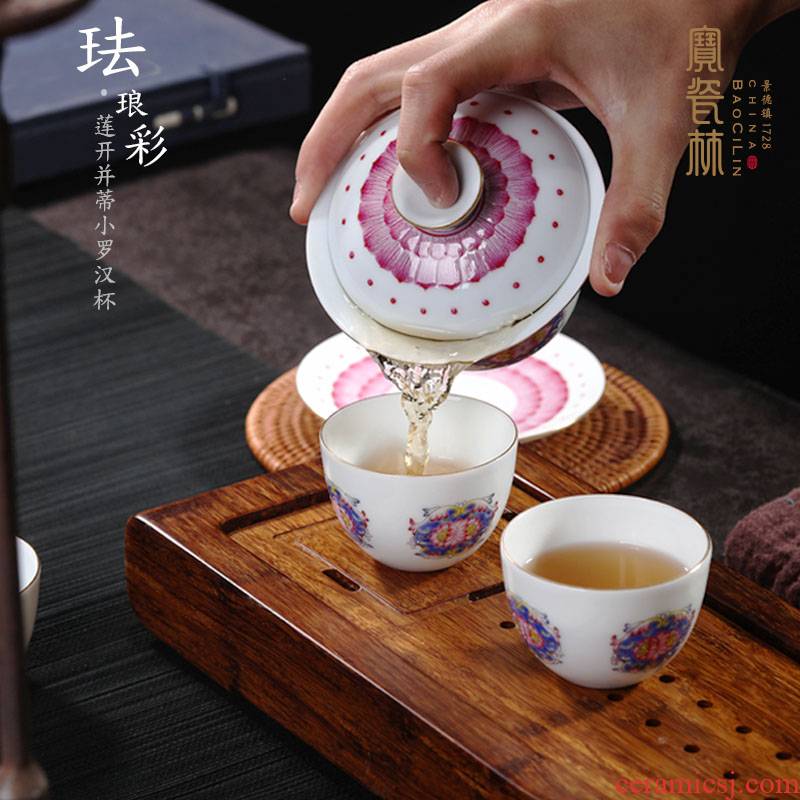 Treasure porcelain small arhat colored enamel porcelain cup five head Lin kung fu tea set sample tea cup lotus open BingDi masters cup tea cups