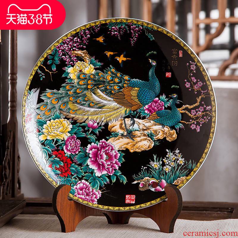 Jingdezhen ceramics furnishing articles home decorations hanging dish handicraft sitting room ark figure decoration plate of black with a silver spoon in its ehrs expressions using