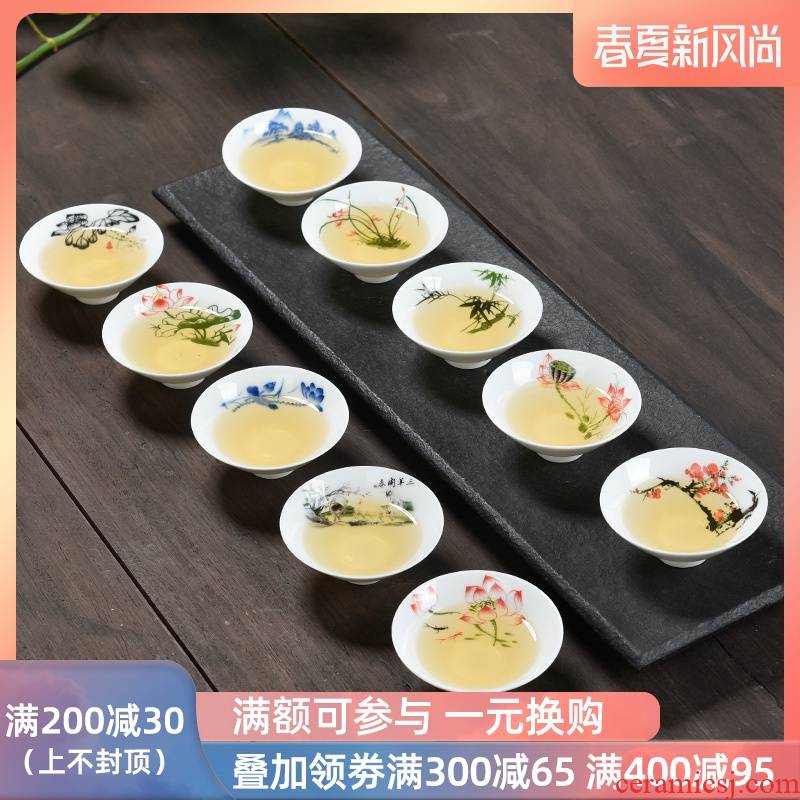 High white thin body perfectly playable cup sample tea cup of blue and white porcelain ceramic kung fu tea master single cups of tea cups, small bowl
