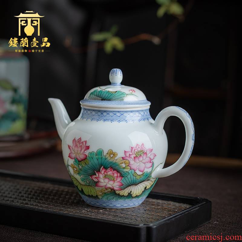 Jingdezhen ceramic all hand - made pastel lotus ewer household kung fu tea set single pot teapot hand pot of tea
