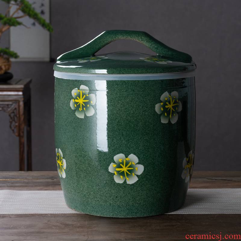 Jingdezhen ceramic barrel with cover household seal 10 jins 20 to 30 jins rice such as pot old insect - resistant rice storage box