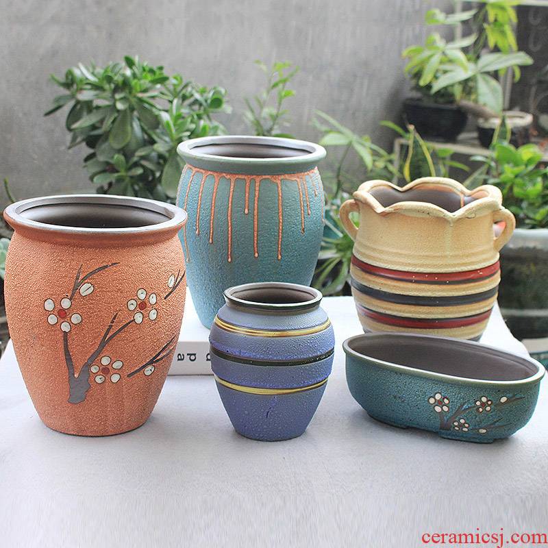 European fleshy flower pot through tall) tao meaty plant flower implement mercifully glaze creative flowerpot ceramic contracted