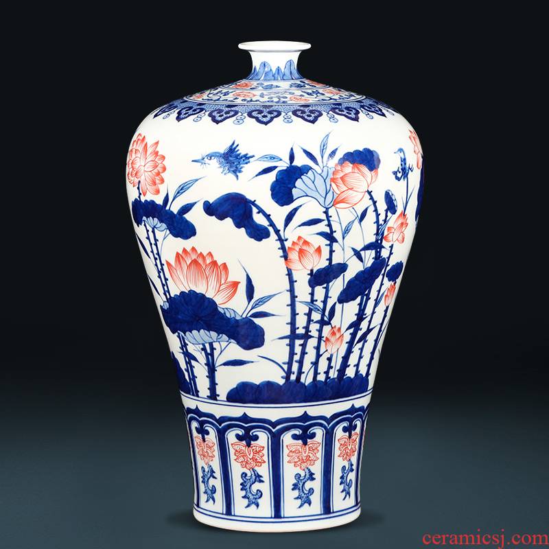 Jingdezhen ceramics hand - made archaize lotus of blue and white porcelain vase of new Chinese style living room TV cabinet porch place