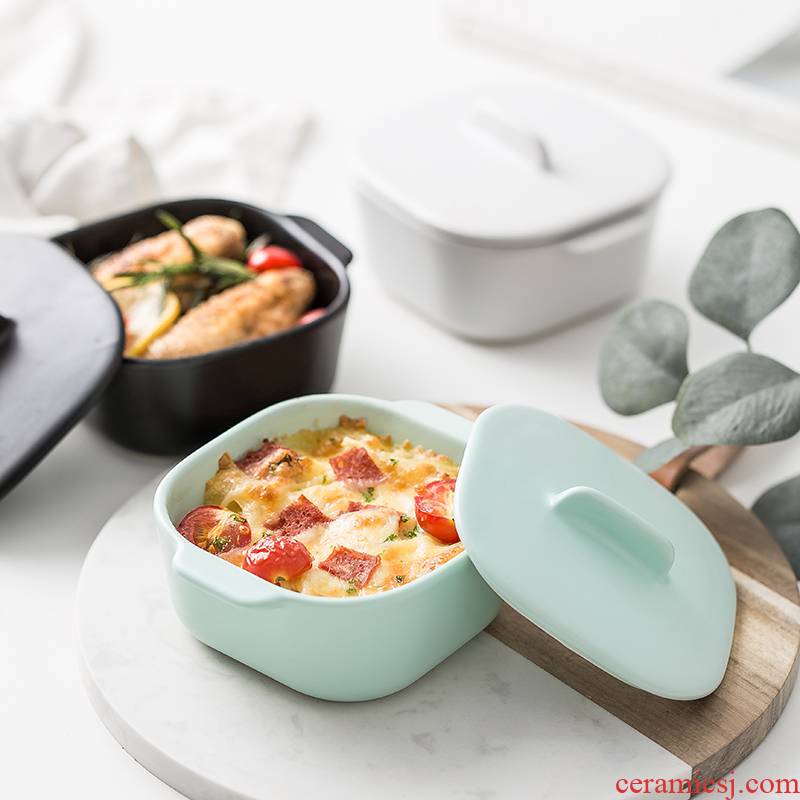 Northern wind ins ceramics with cover ears pan contracted for baking bake bowl bowl dish steamed egg stew soup bowl