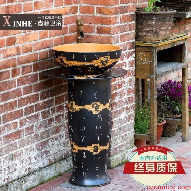 The sink basin under The glaze color of archaize ceramic column column carved art one floor sink vertical basin